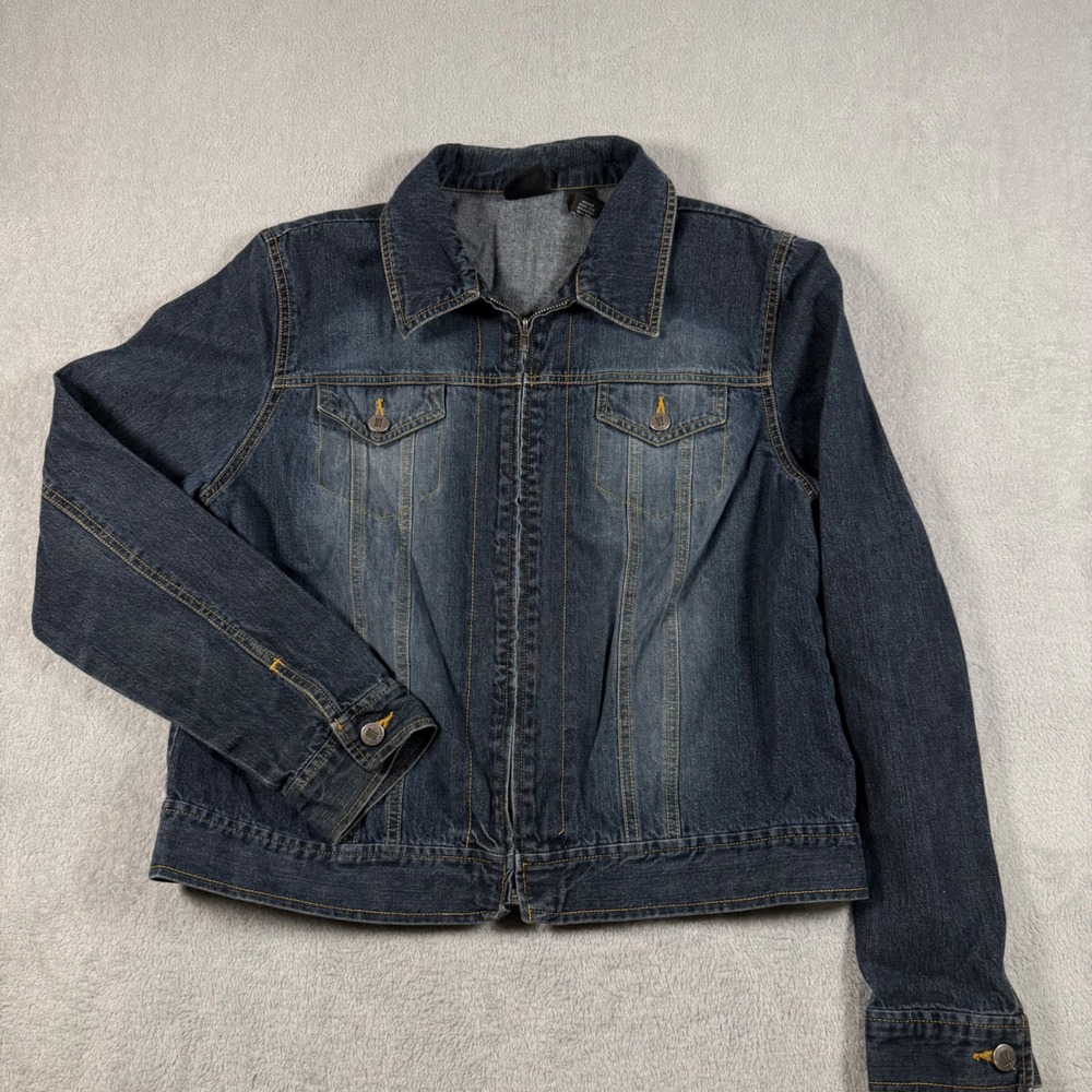 Vintage Y2K NY Jeans Zip Up Denim Jacket Dark Wash Women's XL Feb 2000